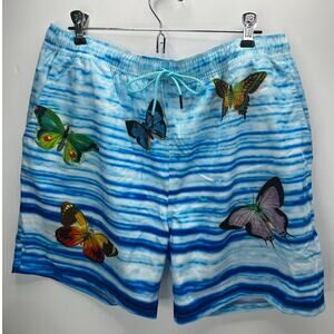 Johnny Was Costal Azul Butterfly Swim Trunks with Liner Blue Ombre Men’s XL NWT